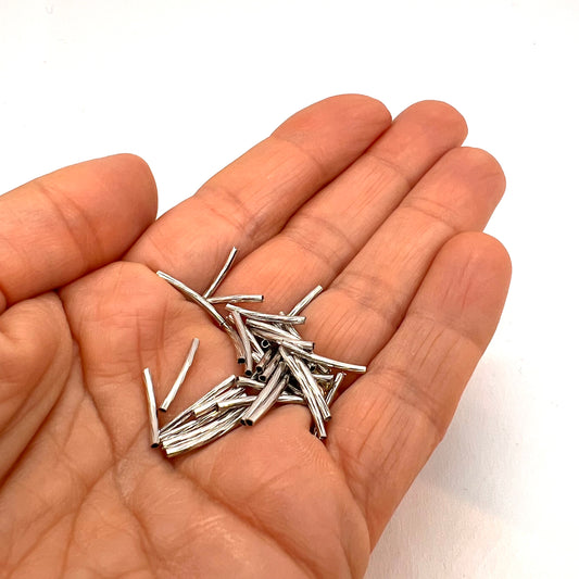 Silver Tone Faceted Spacer Tubes 15x1.2mm - 20 Pack