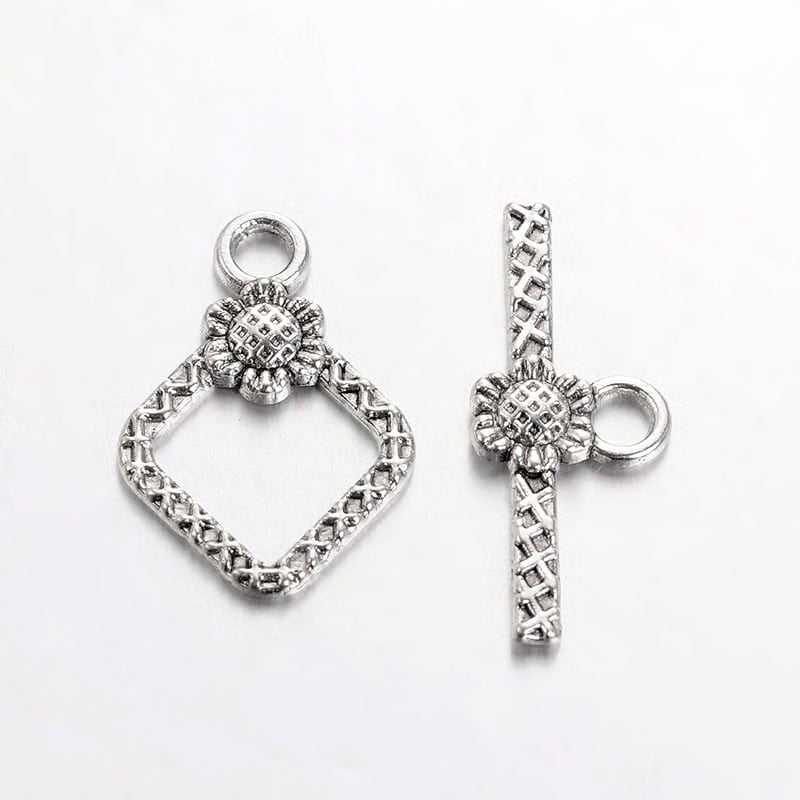 Antique Silver Square Flower Toggle 15x15mm