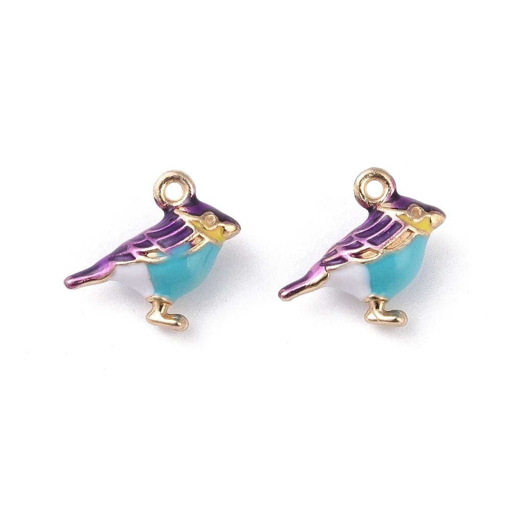 Gold Plated 3D Enamel Blue Tit Charms 14x17mm - Pack of 2