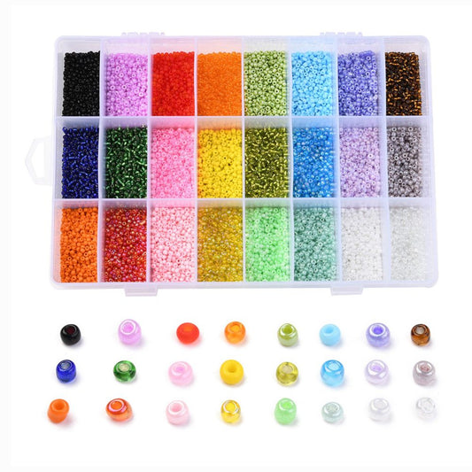 24 Colour Opaque/Silver Lined/Transparent Seed Bead Box - 12g of Each Colour!