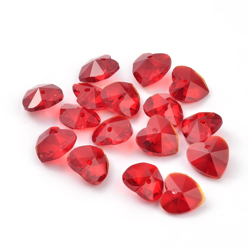 10mm Crystal Heart Pendant - Pack of 10 - Red