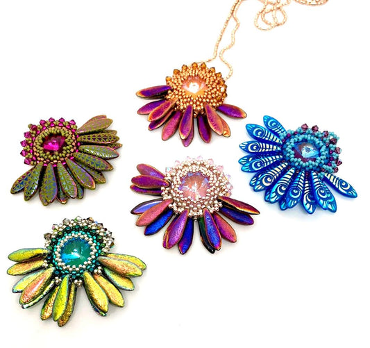 Peacock Tail Pendant with Preciosa Crystals- Instant Download or Printed Copy