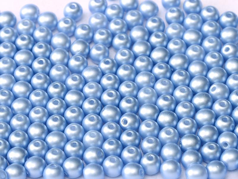 3mm Pressed Glass Round Beads - Pack of 100 - Alabaster Pastel Light Sapphire