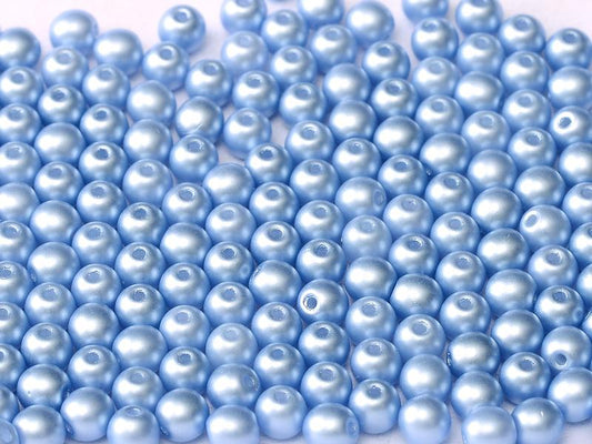 3mm Pressed Glass Round Beads - Pack of 100 - Alabaster Pastel Light Sapphire