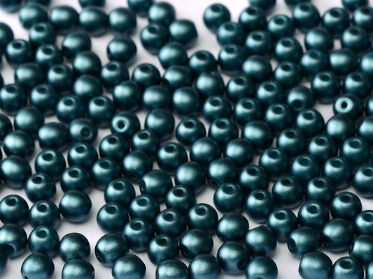3mm Pressed Glass Round Beads - Pack of 100 - Alabaster Pastel Petrol