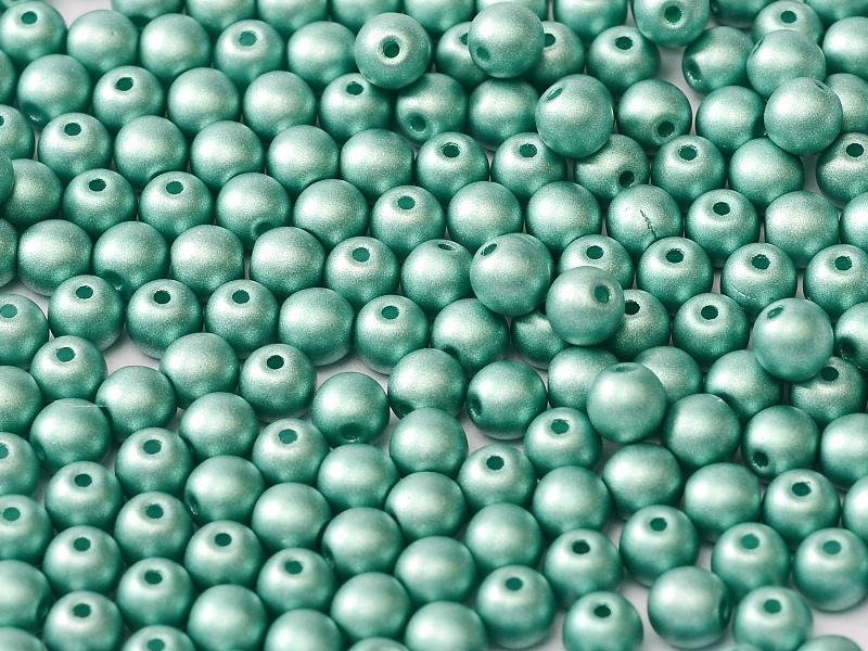 3mm Pressed Glass Round Beads - Pack of 100 - Alabaster Metallic Emerald