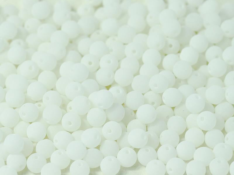 3mm Pressed Glass Round Beads - Pack of 100 - Alabaster Matte White