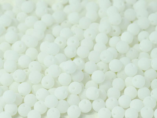 3mm Pressed Glass Round Beads - Pack of 100 - Alabaster Matte White