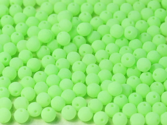 3mm Pressed Glass Round Beads - Pack of 100 - Alabaster Matte Soft Lime