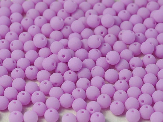 3mm Pressed Glass Round Beads - Pack of 100 - Alabaster Matte Soft Magenta