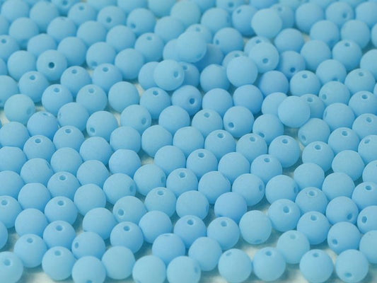 3mm Pressed Glass Round Beads - Pack of 100 - Alabaster Matte Sky Blue