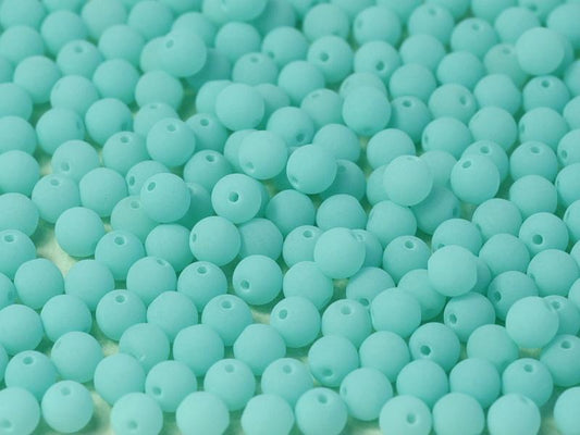 3mm Pressed Glass Round Beads - Pack of 100 - Alabaster Matte Soft Turquoise