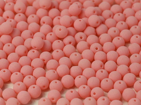 3mm Pressed Glass Round Beads - Pack of 100 - Alabaster Matte Soft Coral