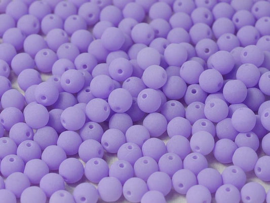 3mm Pressed Glass Round Beads - Pack of 100 - Alabaster Matte Soft Violet
