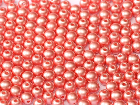 3mm Pressed Glass Round Beads - Pack of 100 - Alabaster Pastel Light Coral
