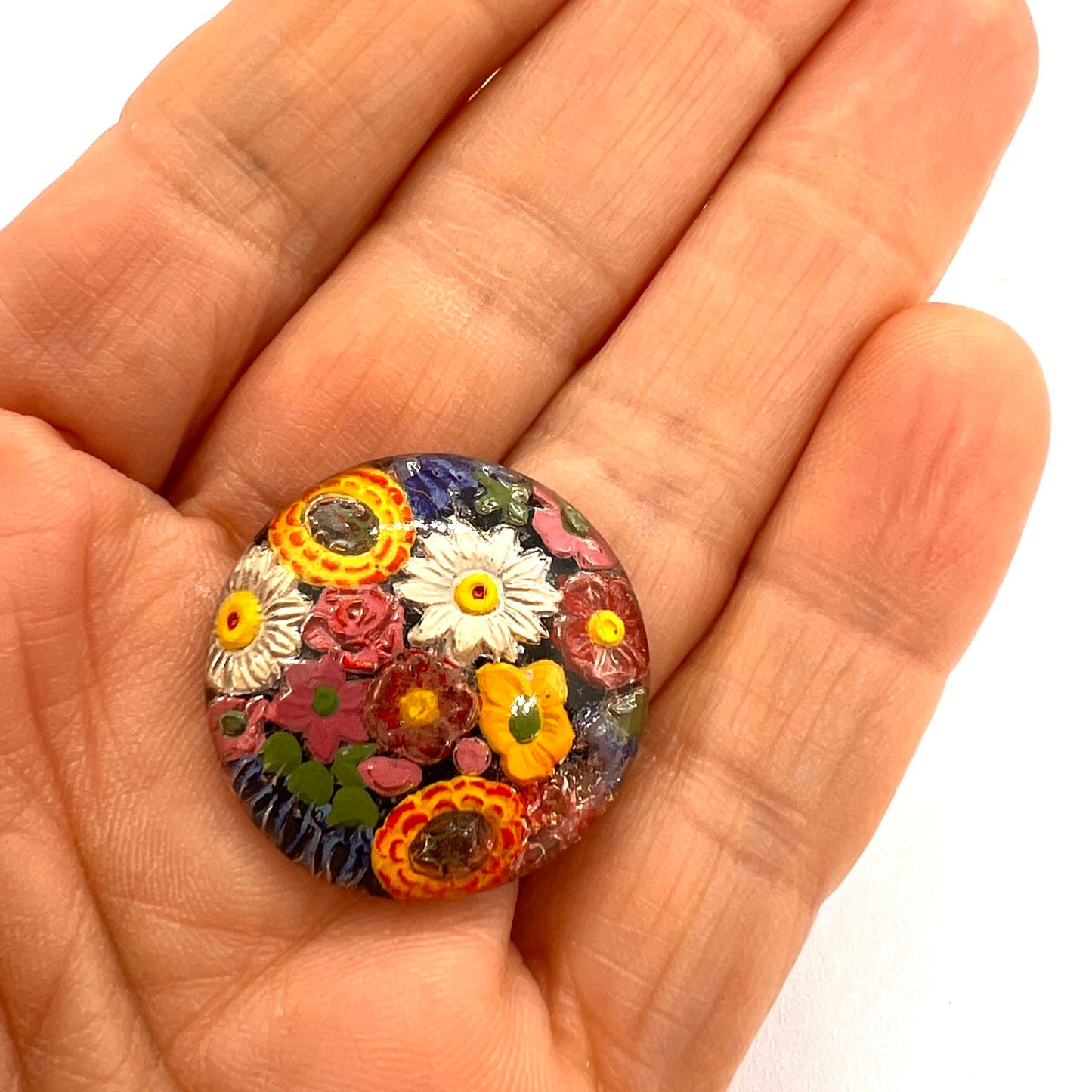 Vintage (1950s) Hand Painted Czech Glass Cabochon - 28mm (CAB1)
