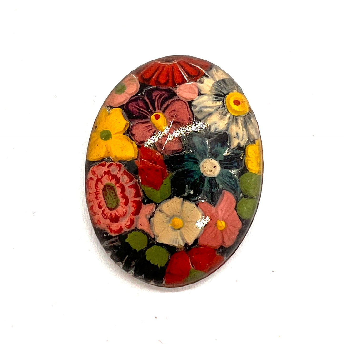 Vintage (1950s) Hand Painted Czech Glass Cabochon - 32x22mm (CAB3)