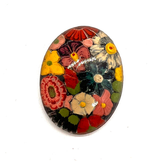 Vintage (1950s) Hand Painted Czech Glass Cabochon - 32x22mm (CAB3)