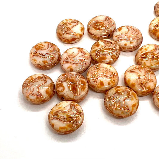 11mm Vintage Czech Little Bird Coin Bead - Copper Picasso - Pack of 1