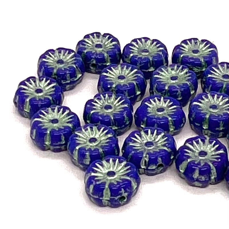 8mm Czech Glass Mallow Flower Bead - Blue Mint Wash - Per Piece
