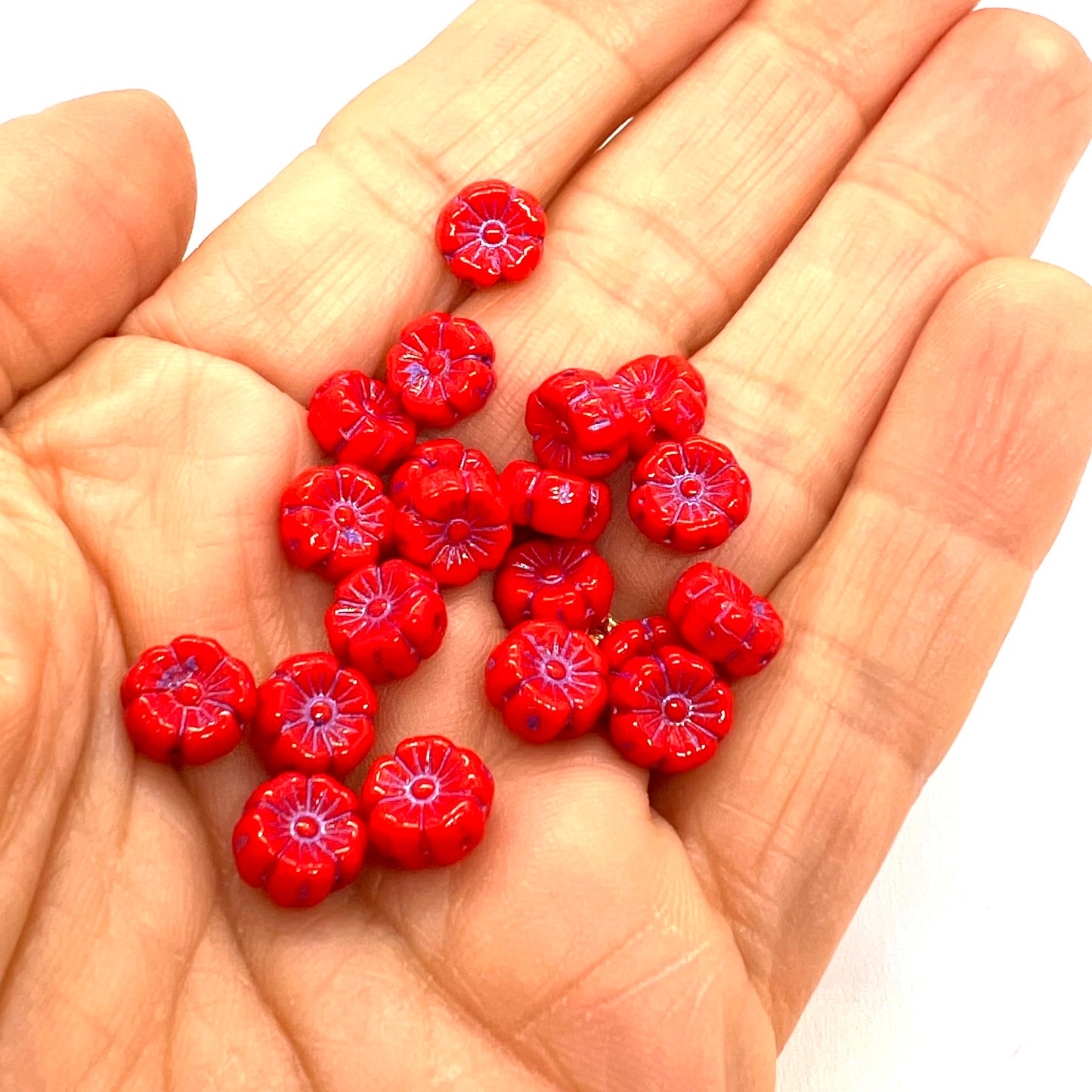 8mm Czech Glass Mallow Flower Bead - Red Blue Wash - Per Piece