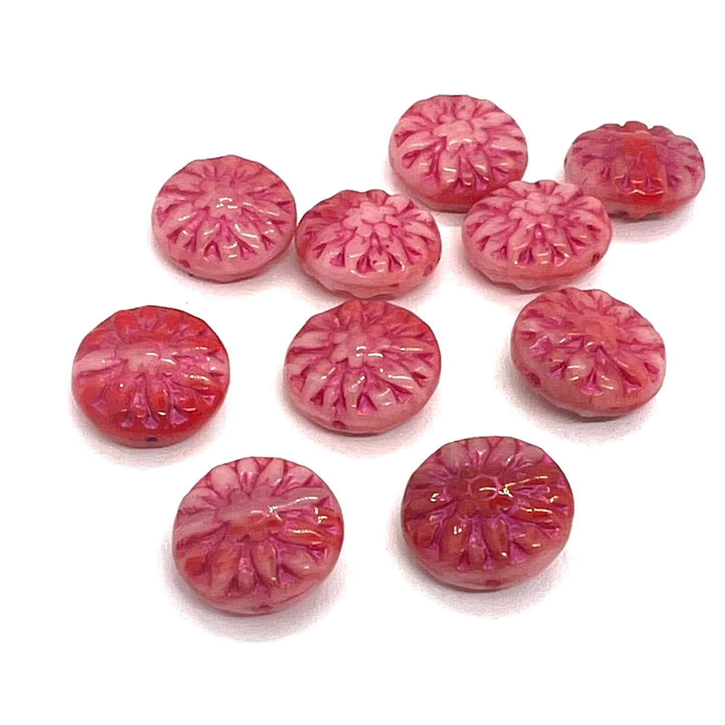 15mm Czech Glass Vintage Style Round Bead - Pink Wash - Per Piece
