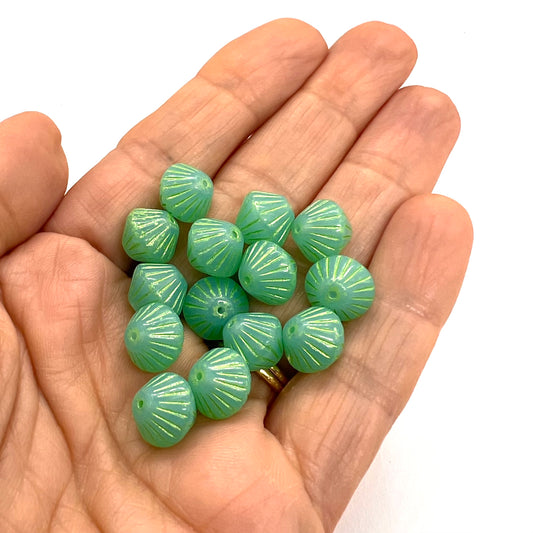 10mm Czech Glass Lantern Bead - Turquoise Green - Per Piece