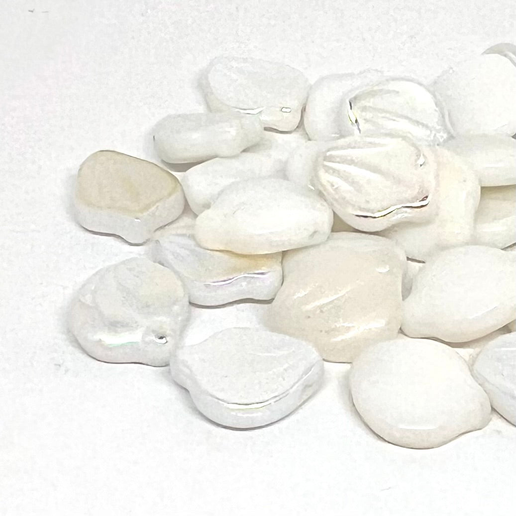 12x15mm Czech Glass Petal Beads - Chalk White AB - Per Piece
