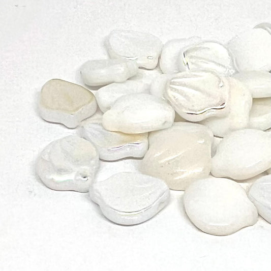 12x15mm Czech Glass Petal Beads - Chalk White AB - Per Piece