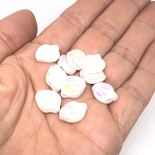 12x15mm Czech Glass Petal Beads - Chalk White AB - Per Piece