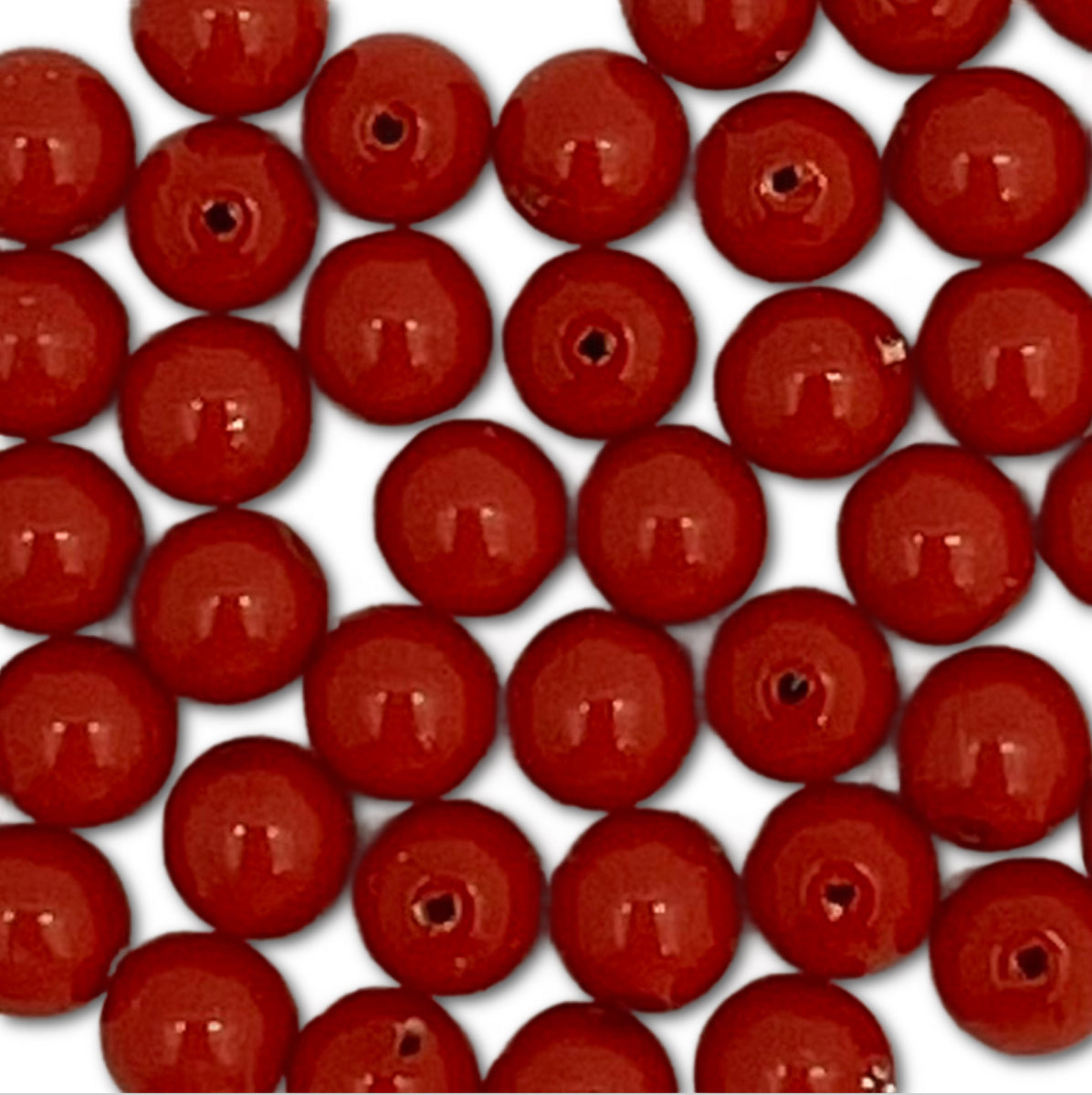 6mm Czech Round Glass Pearl - Bag of 50 - 48158 β Coral Red