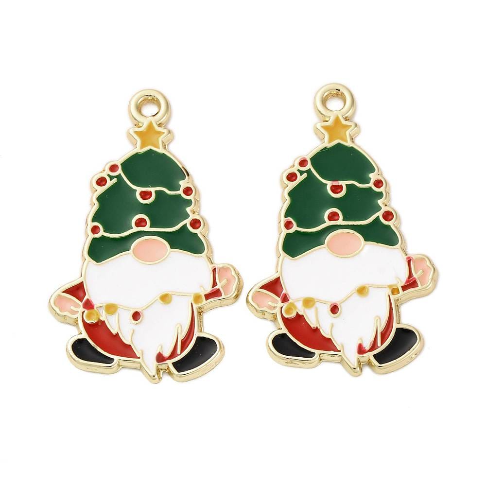 Gold Plated Enamel Christmas Elf Charm - 35x19mm - Pack of 2