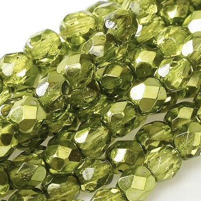 6mm Czech Fire-Polish - 00030/67554 – Crystal Olive Metallic Ice x 50
