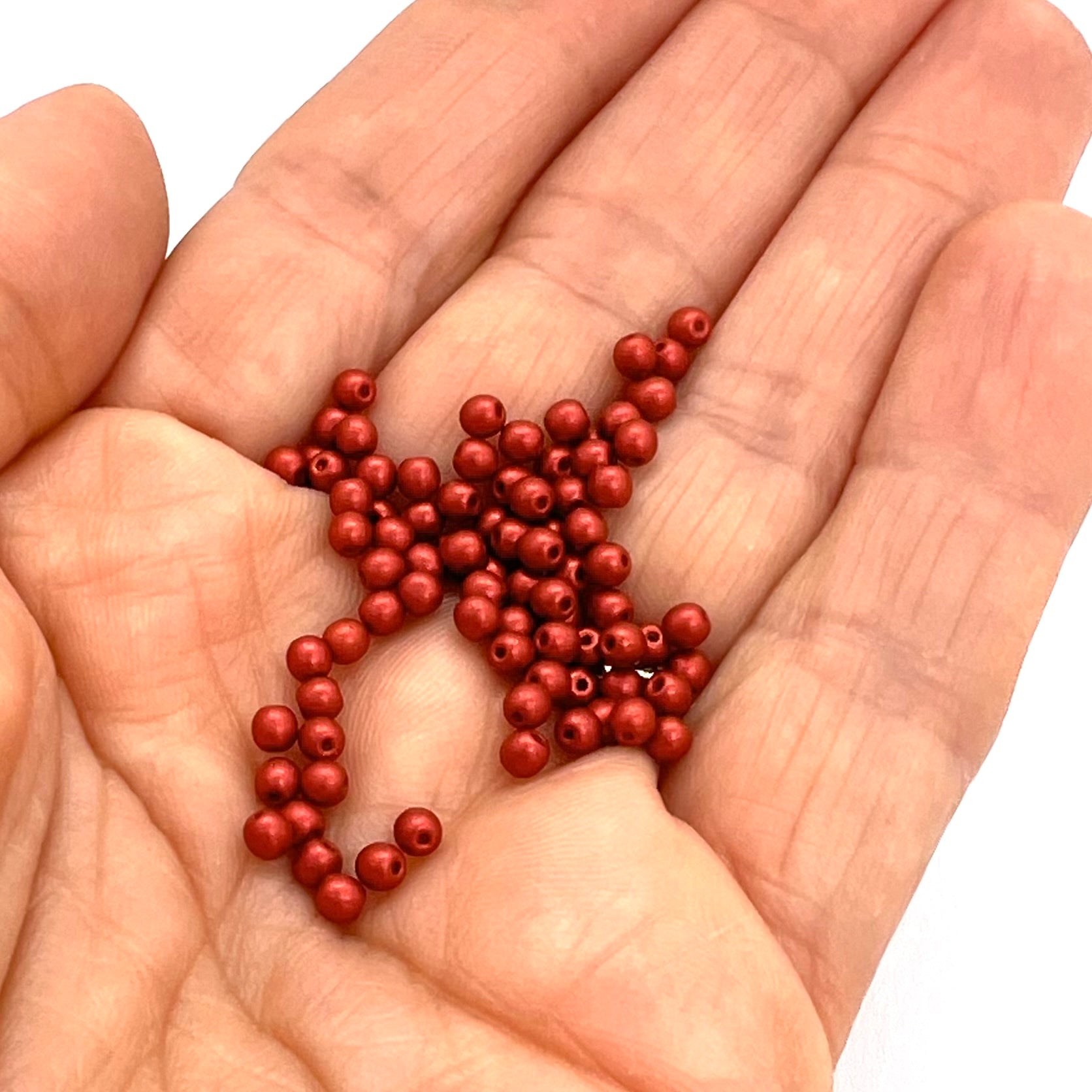 3mm Czech Round Glass Pearl Bag of 100 – 01890 – Lava Red