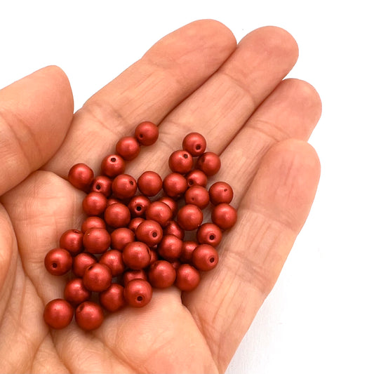 6mm Czech Round Glass Pearl - Bag of 50 – 01790 – Lava Red