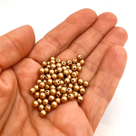 4mm Czech Glass Pearl Beads - 01710 - Pack of 100 - Light Gold Matte