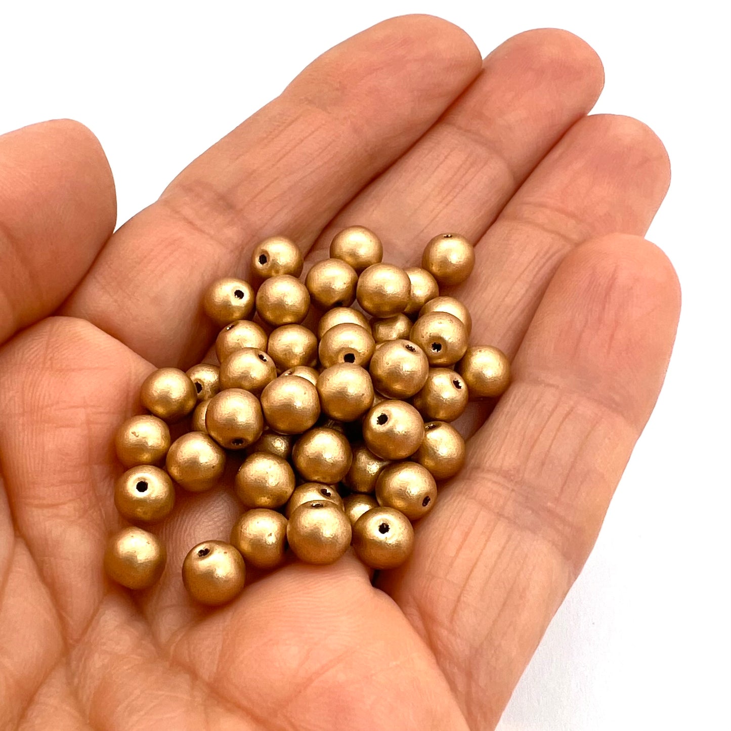 6mm Czech Glass Pearl Beads - 01710 - Pack of 50 - Light Gold Matte