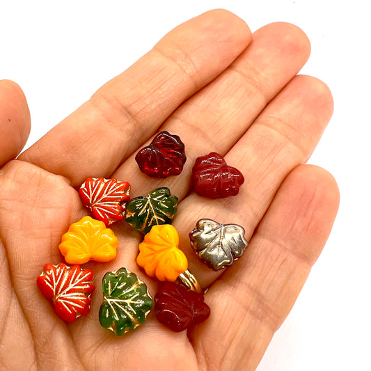 13x11mm Maple Leaf Beads - Pack of 10 - Vibrant Autumn Mix