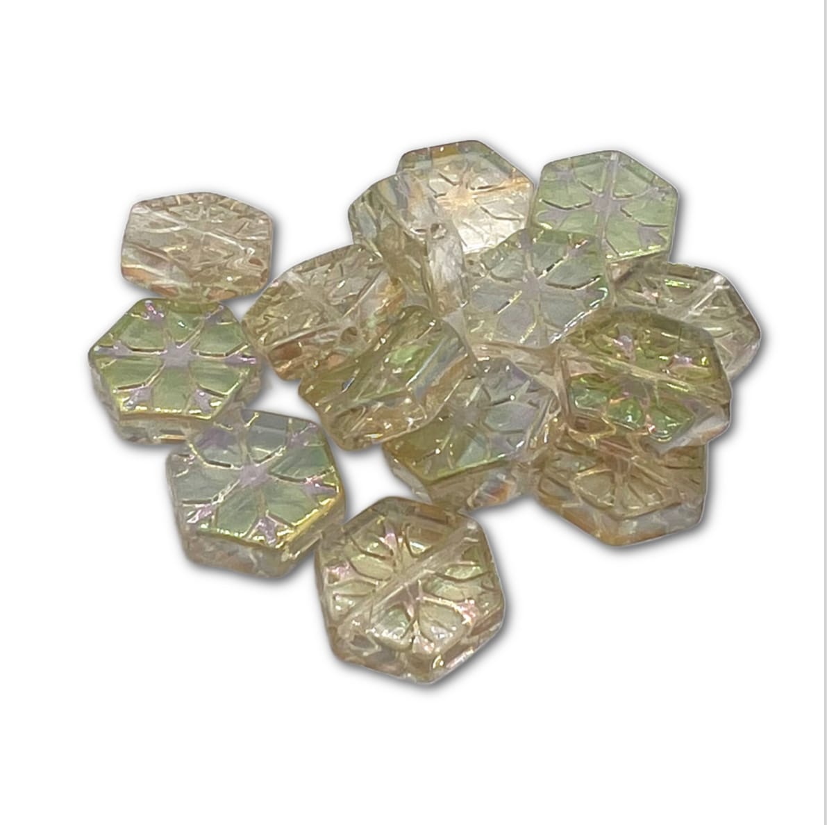 16x15mm Pressed Glass Snowflake Bead – Pack of 5 - Viridian Luster