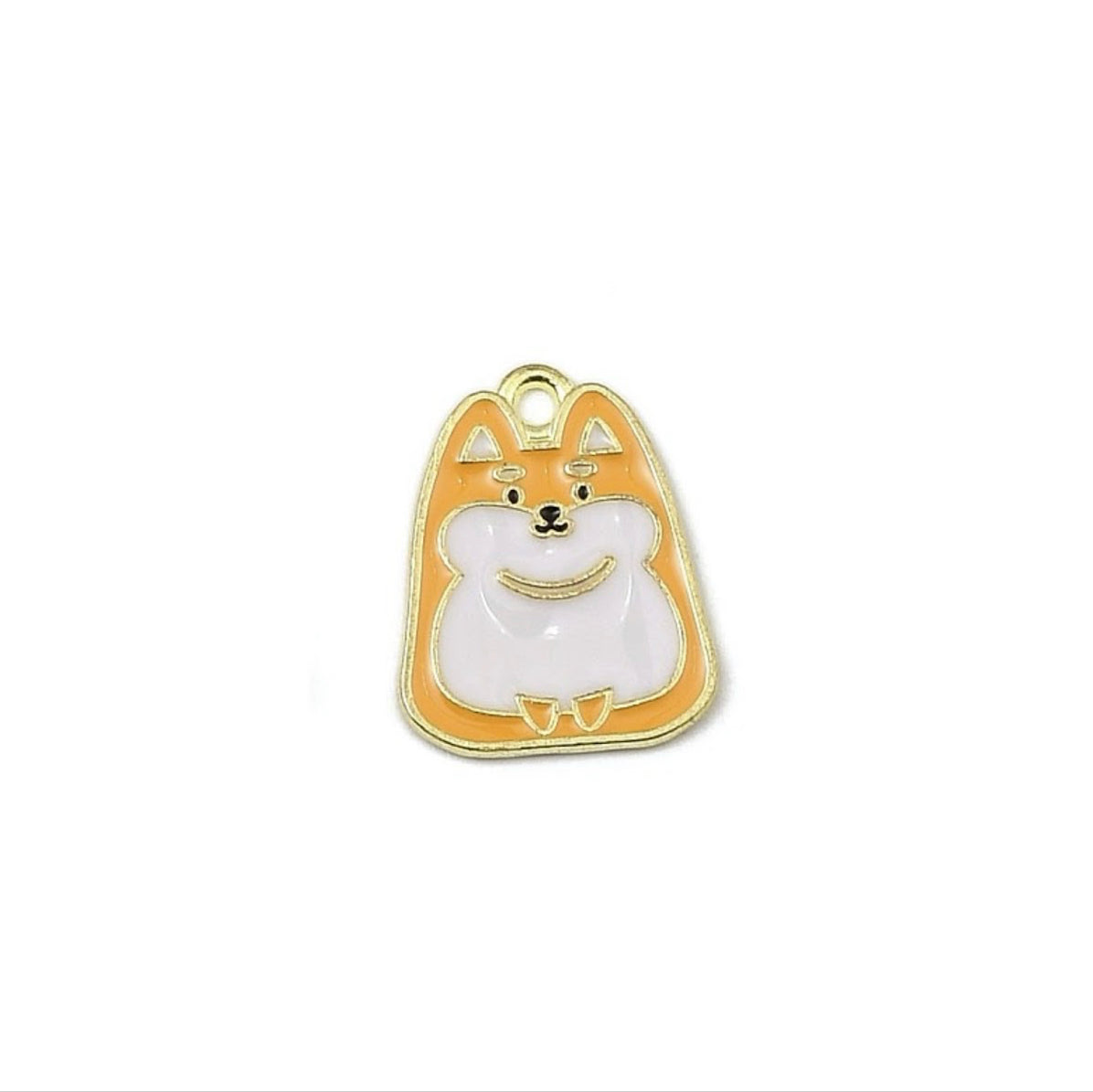 Gold Plated Enamel Dog Charm - 20x15mm - Corgie