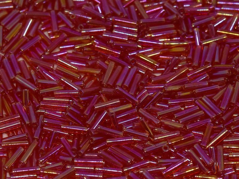 3mm Miyuki Bugle Beads (Size #1) - 7g Bag - Transparent Red AB