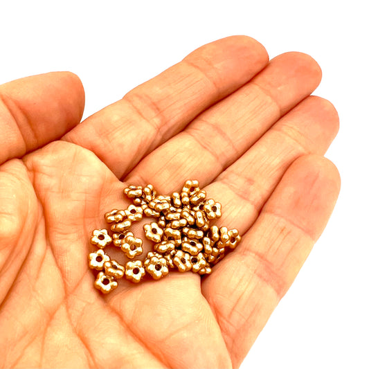 5mm Czech Glass Flower Beads - Pack of 50 - Light Gold Matte