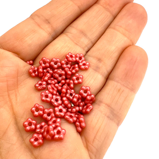 5mm Czech Glass Flower Beads - Pack of 50 - Pastel Dark Rose