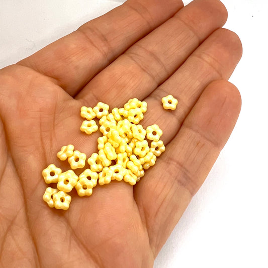 5mm Czech Glass Flower Beads - Pack of 50 - Pastel Yellow