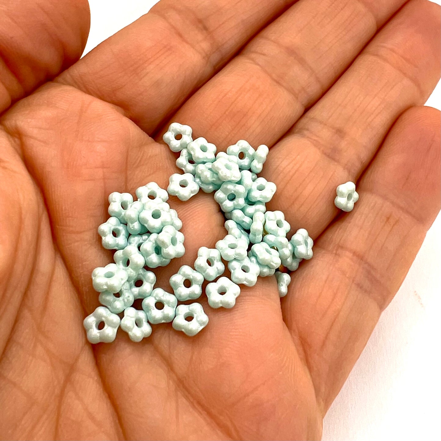 5mm Czech Glass Flower Beads - Pack of 50 - Pastel Aqua