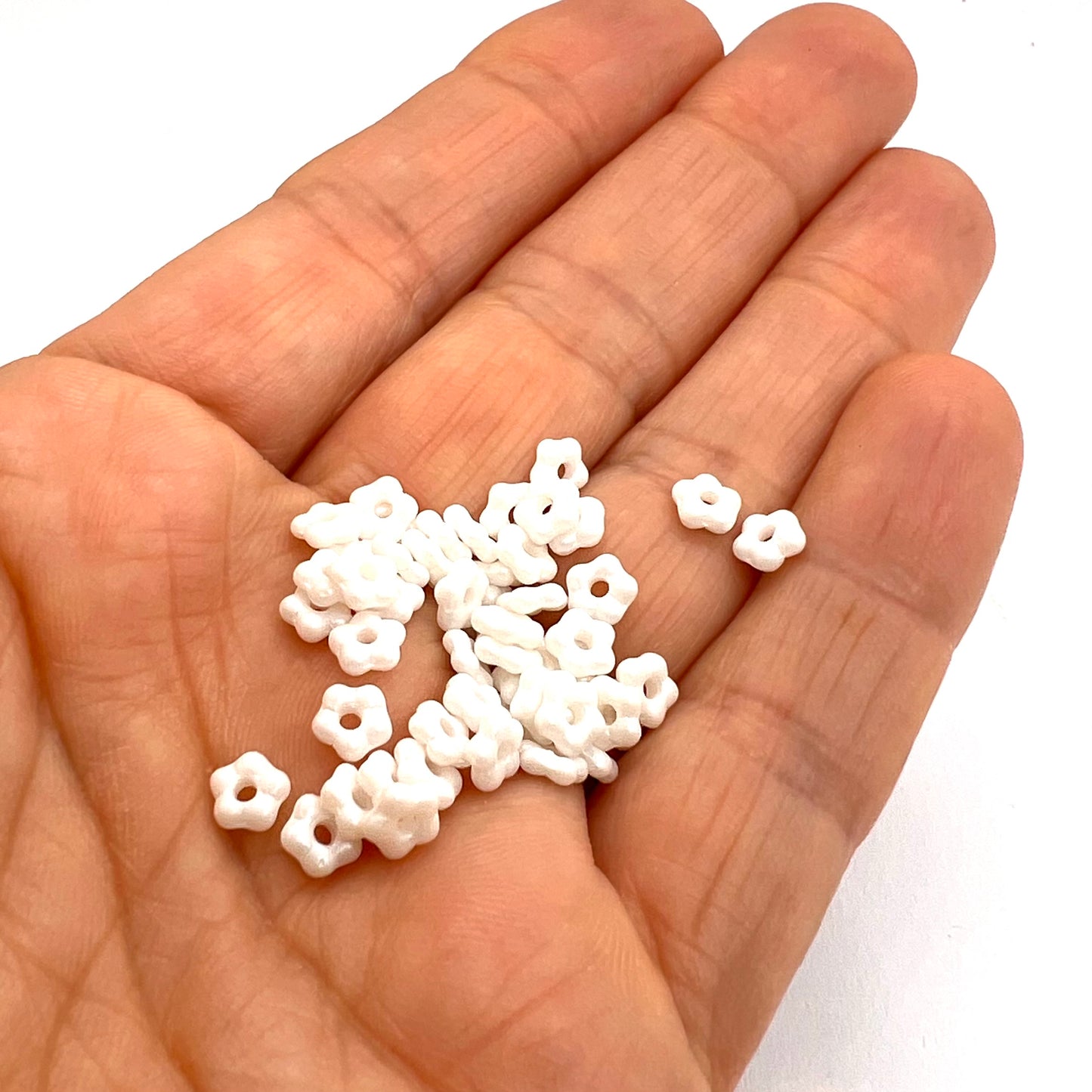 5mm Czech Glass Flower Beads - Pack of 50 - Alabaster White