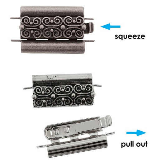 Beadslide Clasp 10x18mm - Squiggle Design - Antique Silver