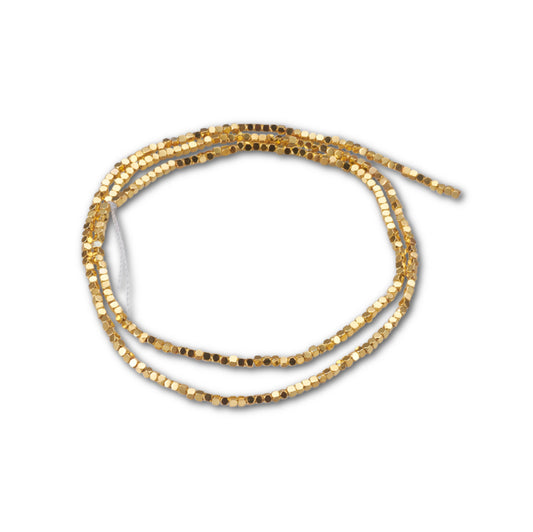 1.5mm Gold Plated Hematite Cube Strand - Approx 240 Beads
