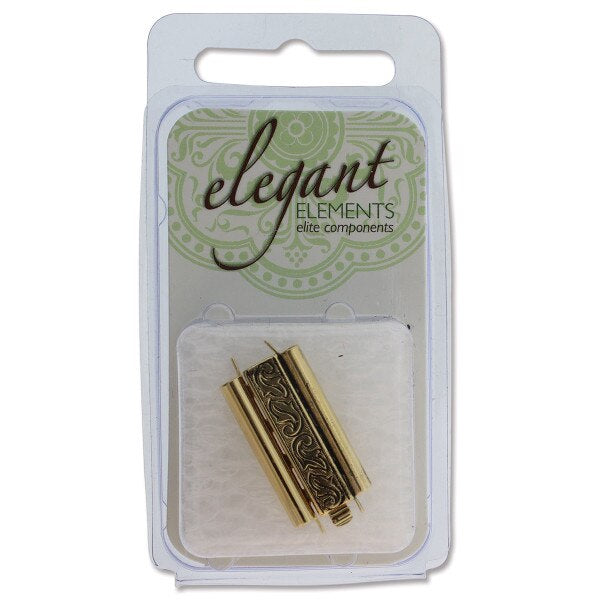Beadslide Clasp 10x29mm - Swirl Design - Antique Gold