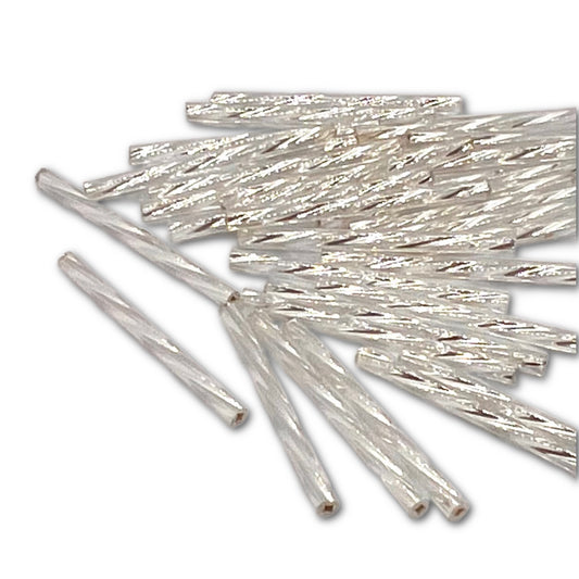 30mm Vintage Czech Bugle Beads - Twistsed Silver Lined Crystal - Pack of 10